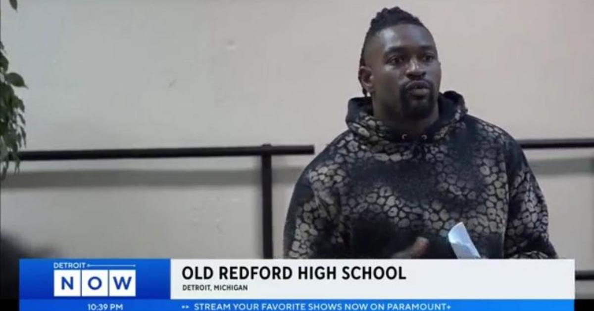 Detroit Lions' Jason Cabinda speaks to students at Old Redford High School  - CBS Detroit