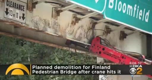 Bigelow Boulevard closed while crews demolish pedestrian bridge hit by crane CBS Pittsburgh