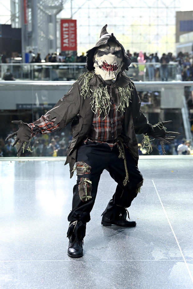 A Scarecrow cosplayer poses during New York Comic Con 2022 on October 07, 2022 in New York City. 
