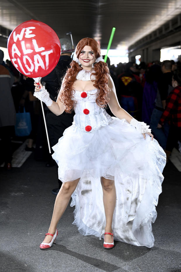 A Pennywise cosplayer poses during New York Comic Con 2022 on October 08, 2022 in New York City. 