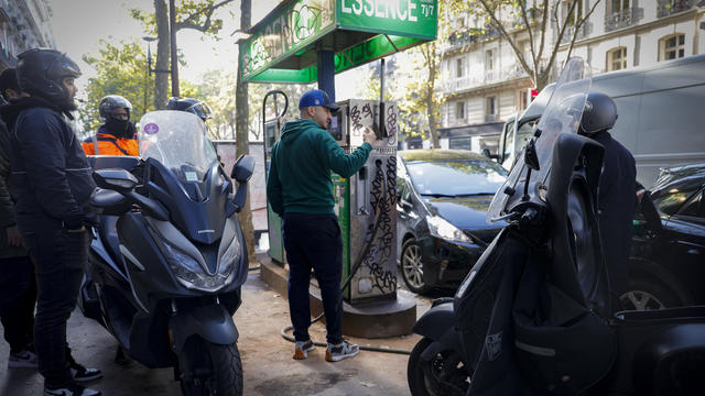 Queue at petrol station in Paris, France 