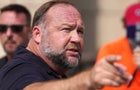 Alex Jones Speaks To The Media Outside The Sandy Hook Trial In Waterbury, Connecticut 