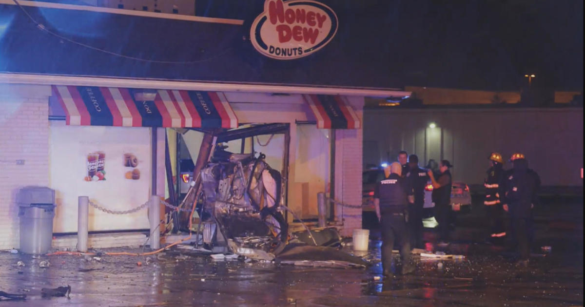 Car split in half after crashing through Honey Dew Donuts shop in Worcester