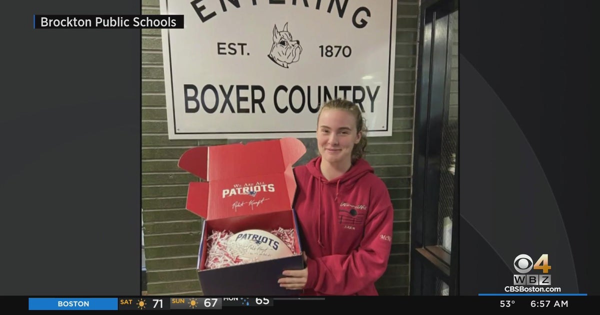 First female player to score a touchdown in Brockton receives Patriots football CBS Boston