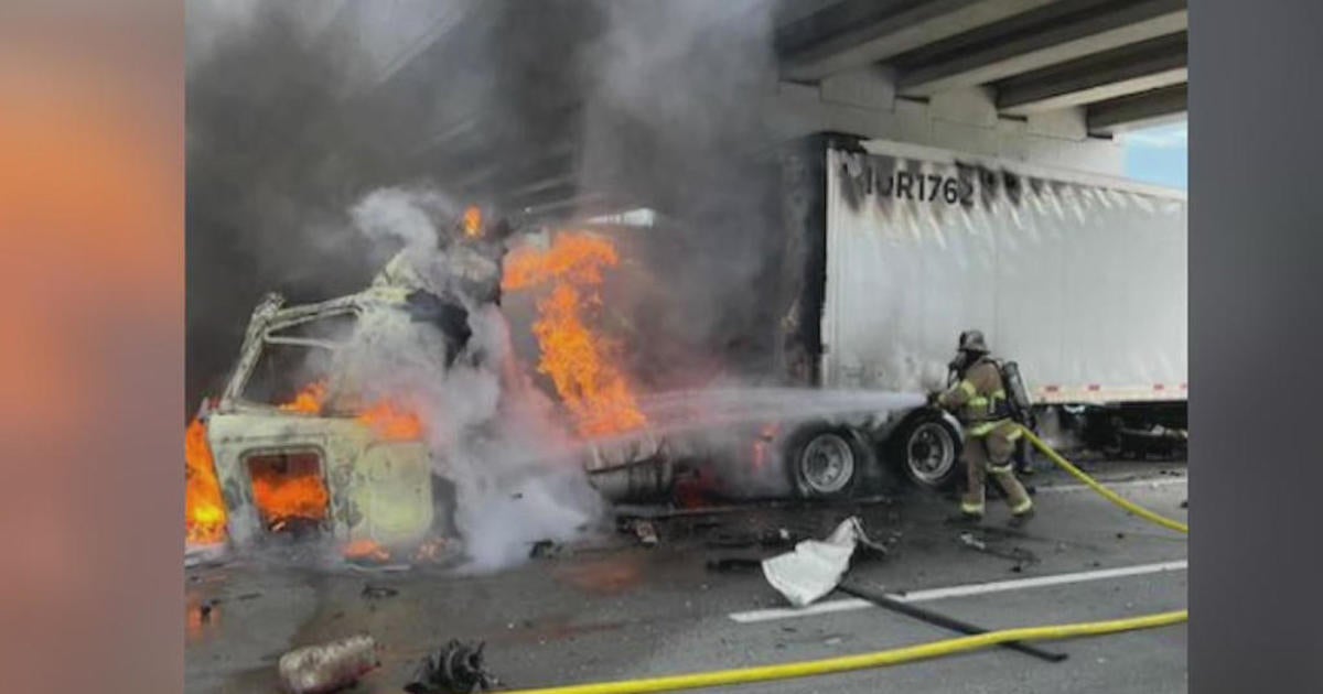 Tractor-trailer explodes after crashing into overpass on Pa. Turnpike