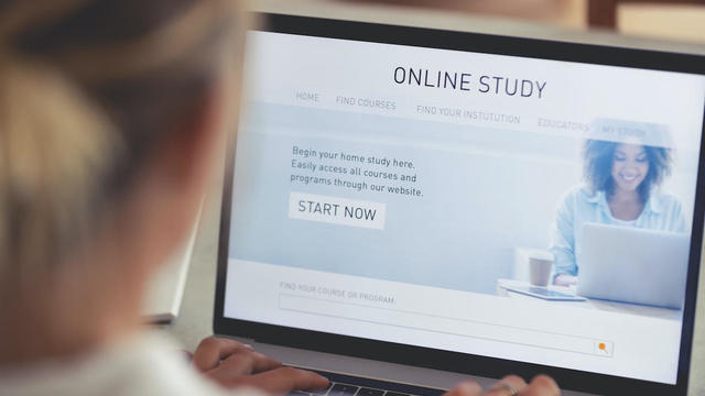 Person working on an online study website. 
