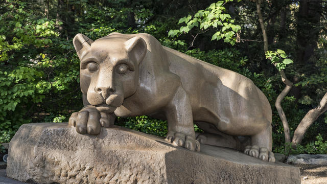 Nittany Lion mascot statue on the main campus of Penn State 