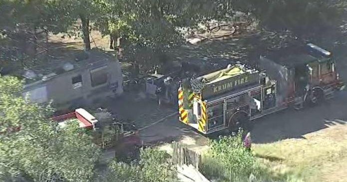 Travel trailer catches fire in Krum, 1 confirmed dead CBS Texas