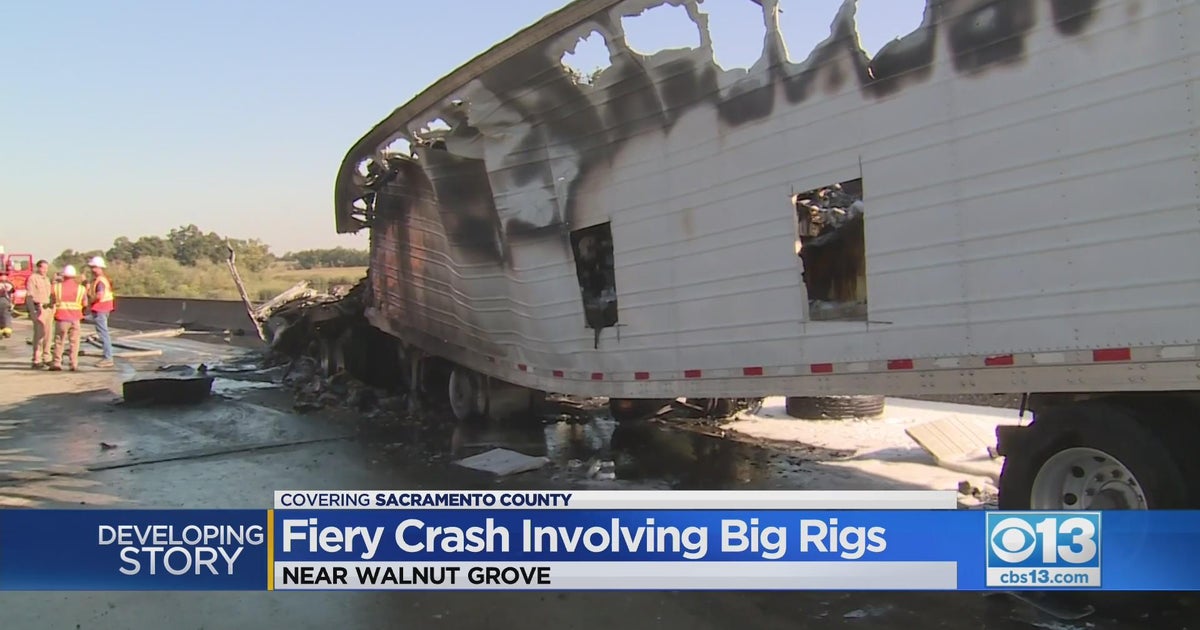 3 big rigs involved in fiery crash on I-5 in Sacramento County - CBS ...