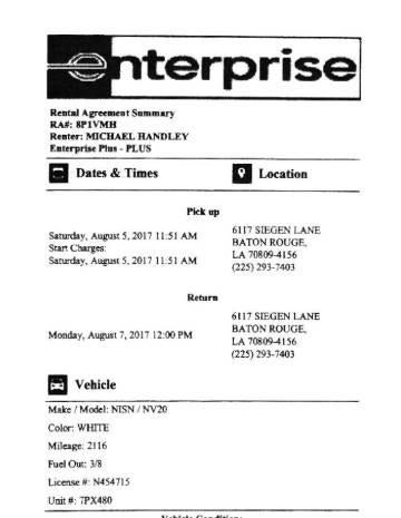 Michael Hanley van rental receipt
