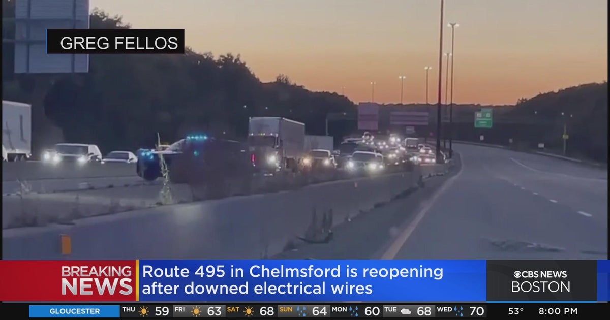 Route 495 closed in Chelmsford due to downed power lines CBS Boston