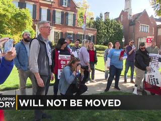 Striking Post-Gazette workers picketed in front of owners John Block's  house today