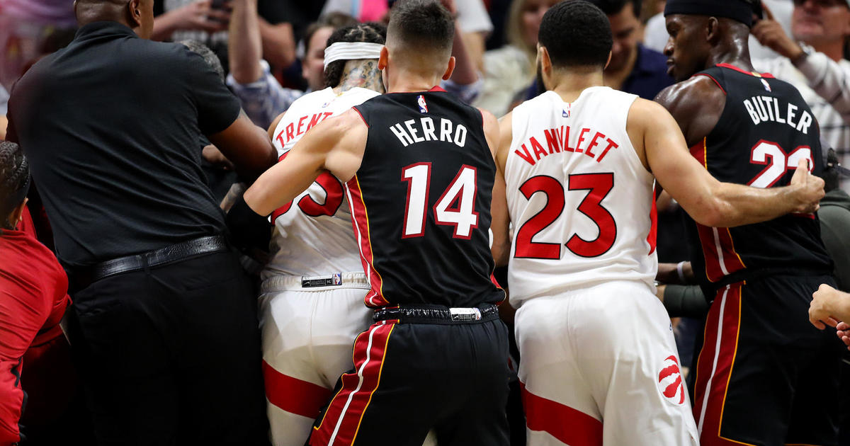 Miami Heat players Caleb Martin, Nikola Jovic suspended over scuffle with Toronto  Raptors' Christian Koloko - CBS Miami
