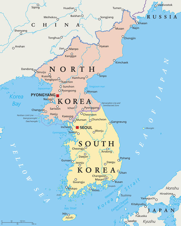 North Korea and South Korea Political Map 