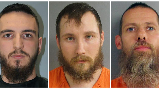 From left, Paul Bellar, Joseph Morrison and Pete Musico are seen in this combination of undated file images provided by the Alvin S. Glenn Detention Center, left, and Jackson County Sheriff's Office. 