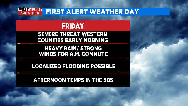 Heavy rain, gusty winds call for a First Alert Weather Day Friday, Oct. 28 