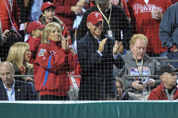 Jill and Joe Biden at a Philadelphia Phillies playoff game in 2011 