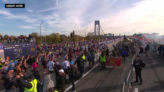 Runners participate in the TCS New York City Marathon. 