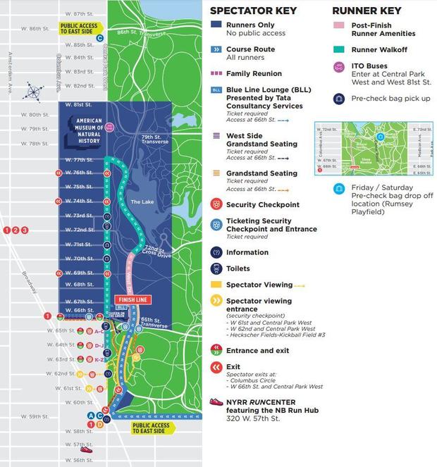 Finish map for the TCS NYC Marathon. 