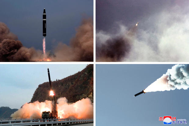 Recent North Korean missile tests are pictured in this undated combination photo 