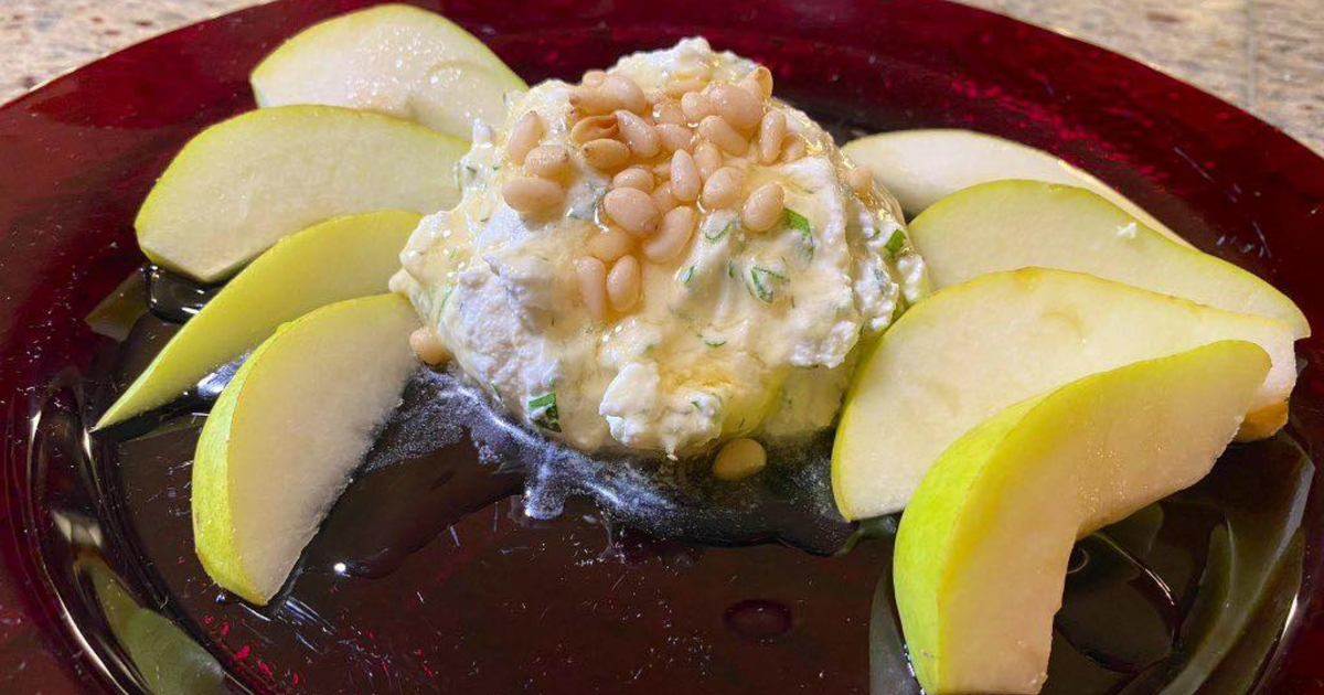 Cooking with Rania Herbed Cheese with Pears, Pine Nuts, and Honey