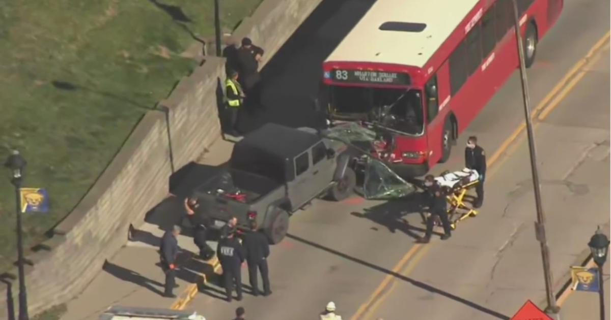 9 injured after Jeep collides headon with PRT bus in Oakland CBS