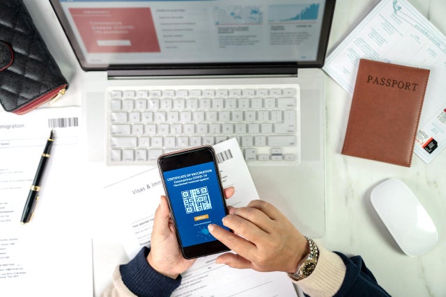 Checking status vaccine passport on mobile app 