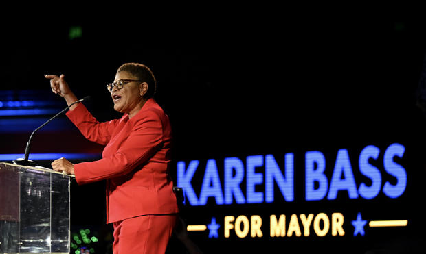 Los Angeles mayoral candidate Rep. Karen Bass during the Los Angeles County Democratic Party Election night at the Hollywood Palladium. 