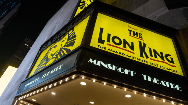 A view of the "The Lion King" marquee at the Minskoff Theatre. 