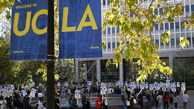 About 48,000 union workers walked off the job at UCLA and nine other UC campuses across the state. 