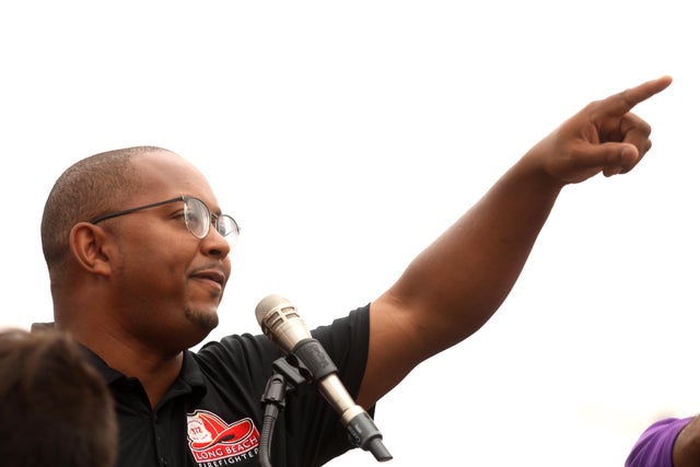 Rep. Karen Bass joins LA Fed union member and labor leaders 