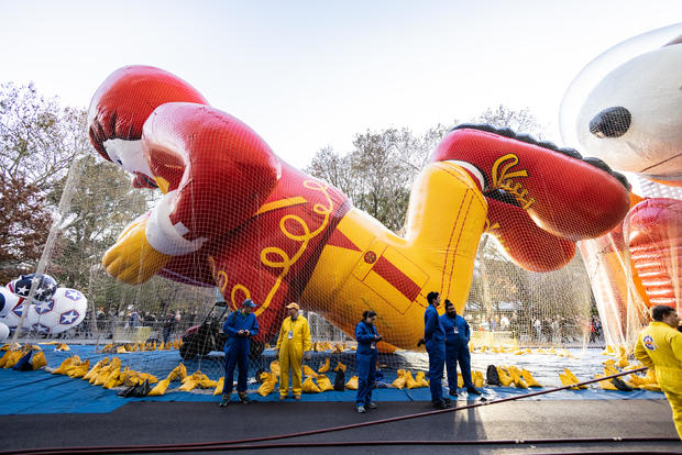The Ronald McDonald balloon is inflated ahead of the Macy's Thanksgiving Day Parade on November 23, 2022 in New York City. 