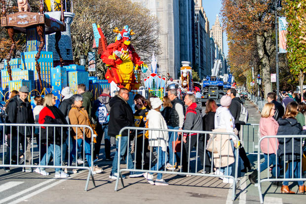 The parade floats are being prepared during the 96th Macy's Thanksgiving Day Parade balloon inflation at Central Park on November 23, 2022 in New York City. 