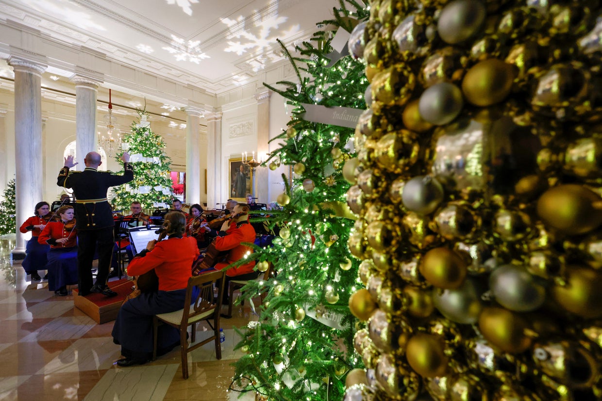 Christmas decorations on the theme "We the People" are unveiled at the White House 