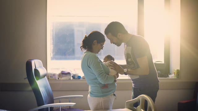 Parents with newborn at hospital 
