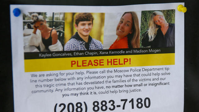 A flyer seeking information on the murders of four students in Moscow, Idaho 