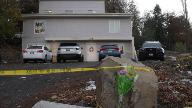 Police tape outside the house where four University of Idaho students were killed 