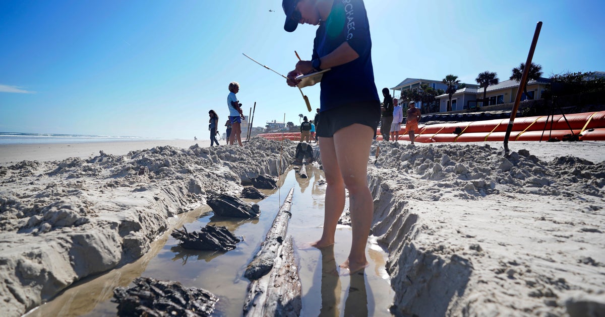 Apparent wooden ship from 1800s uncovered by hurricane beach erosion