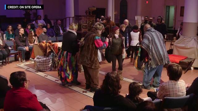 Actors perform "Amahl and the Night Visitors" in a Manhattan soup kitchen. 