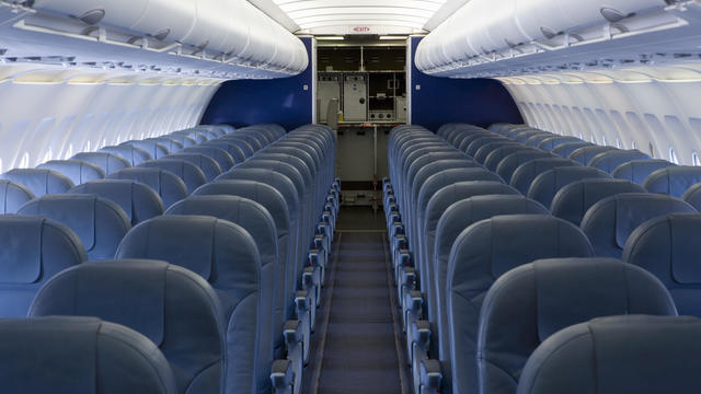 The empty cabin of an airplane 