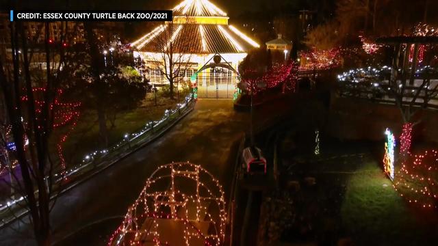 The Essex County Turtle Back Zoo is decorated with holiday lights. 
