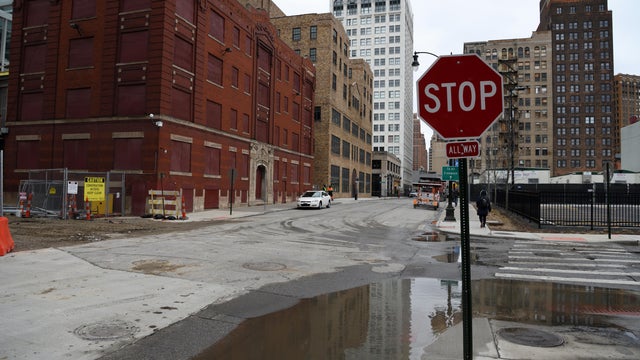 Stop road sign at Detroit city, Michigan, USA 