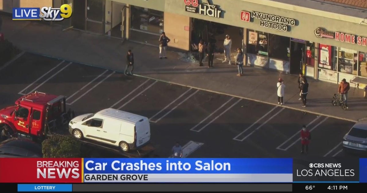 None injured after car crashes into salon in Garden Grove - CBS Los Angeles