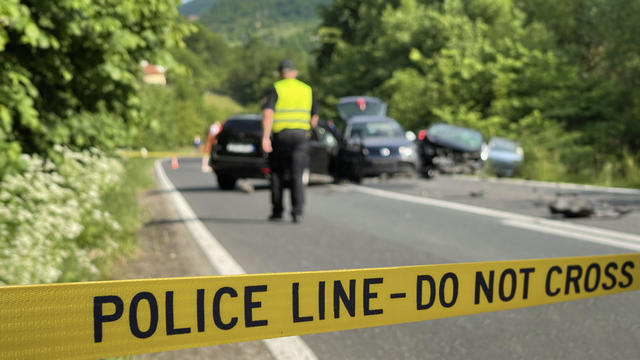 Police yellow line on traffic accident 