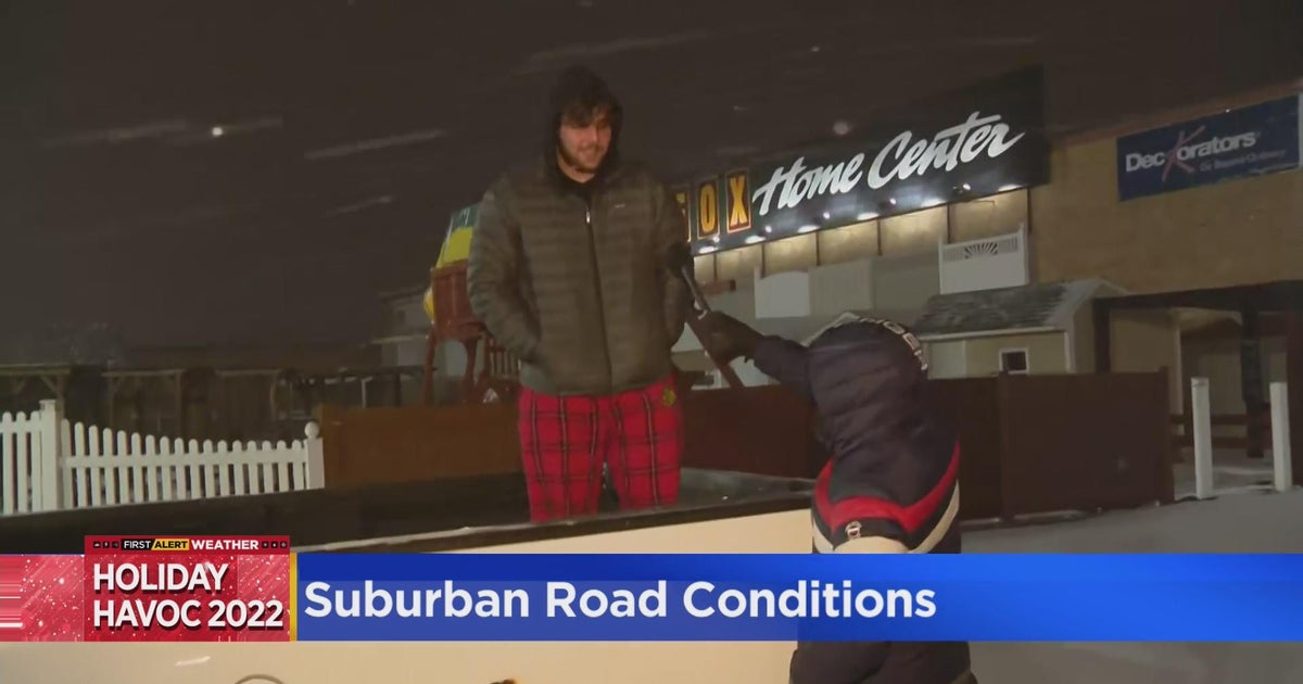 Road conditions treacherous in suburbs during winter storm - CBS Chicago