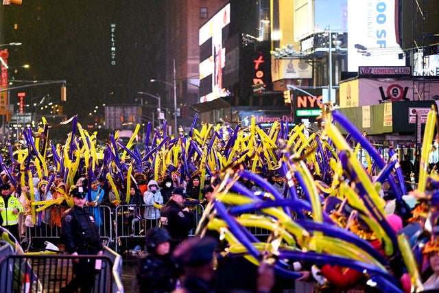 A view of the crowd during the Times Square New Year's Eve 2023 Celebration on December 31, 2022 in New York City. 