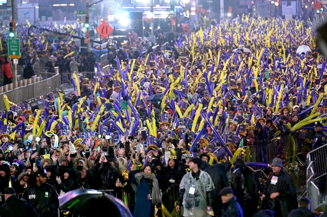A view of the crowd in Times Square for New Year's Eve on December 31, 2022 in New York City. 