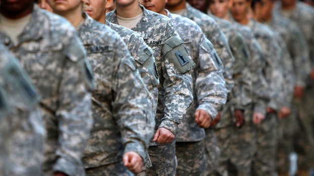 Members of the Army march up 5th Avenue during the Veterans Day Parade in New York 