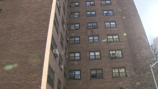 The exterior of a NYCHA building. 