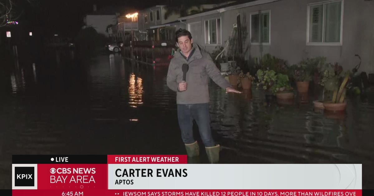 Atmospheric river CBS reporter Carter Evans describes damage in Santa Cruz county coastal towns